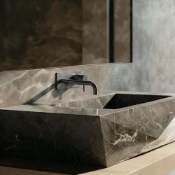 Waterevolution Flow misturador embutido para lavatório com placa de cobertura PVD Gun Metal com bica de 15cm T1161GME-15