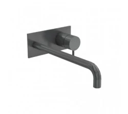 Waterevolution Flow misturador embutido para lavatório com placa de cobertura PVD Gun Metal com bica de 15cm T1161GME-15