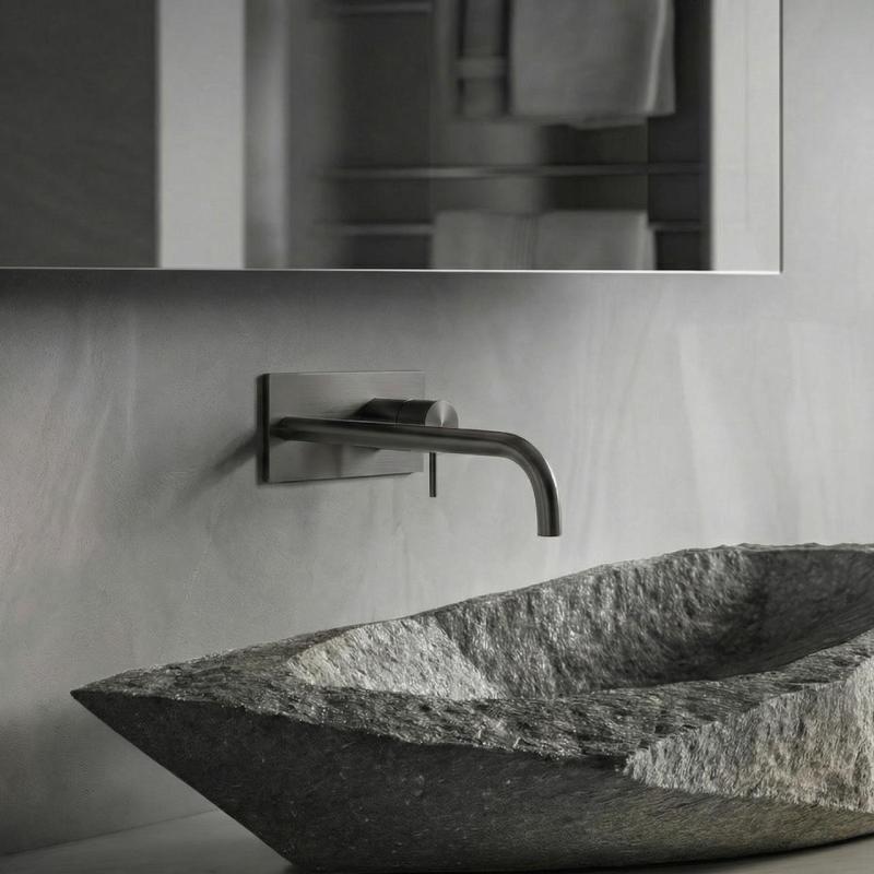 Waterevolution Flow torneira de lavatório embutida com placa de cobertura PVD Gun Metal com bica de 25cm T1161GME-25