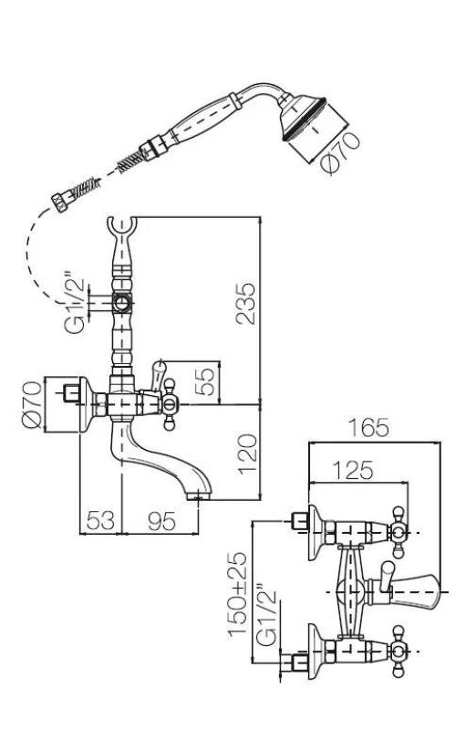 PB Torneira de Banheira Independente Nostálgica com Botões Estrela Bronze 6000