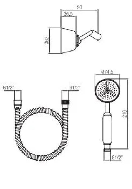 PB conjunto de ducha manual clássico com suporte de parede cromado 1208952418
