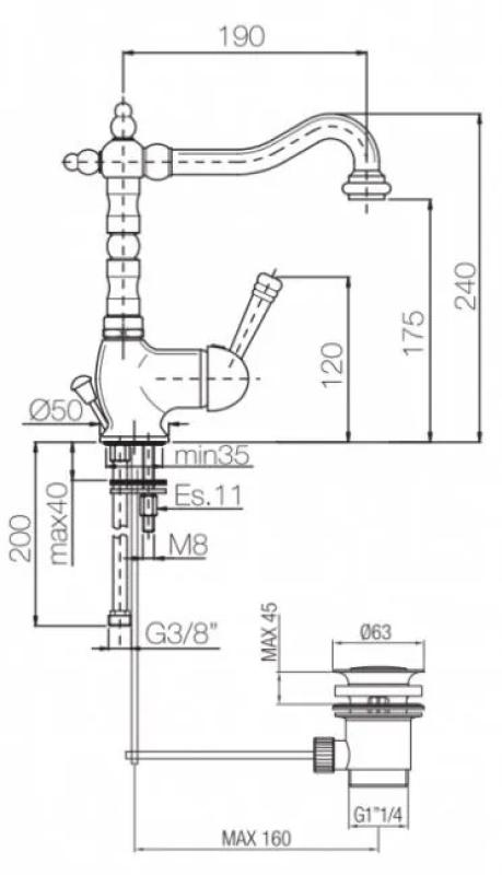 Misturador de lavatório PB nostálgico Vintage Cromado