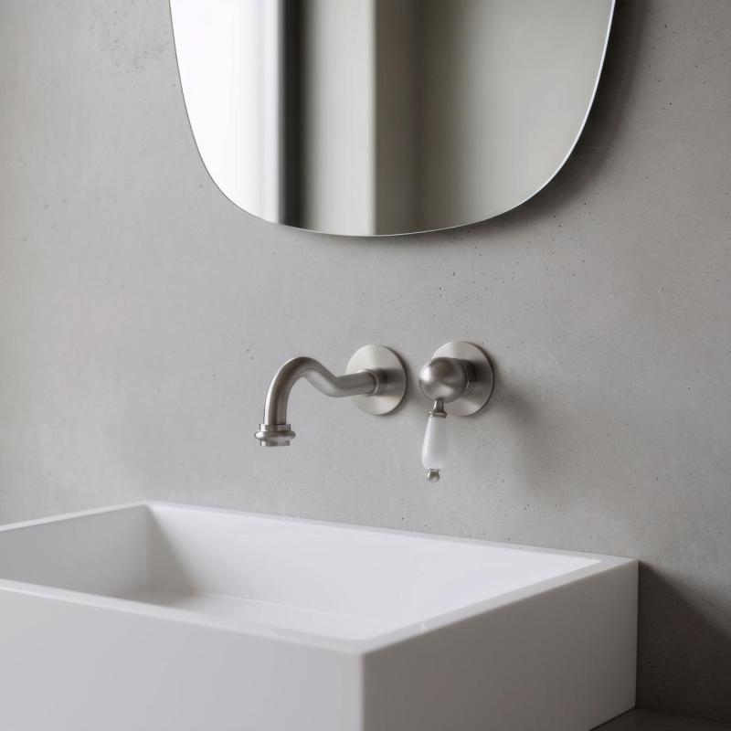 Mistura de lavatório embutida nostálgica PB com bica Vintage de 21cm em aço inoxidável (RVS).