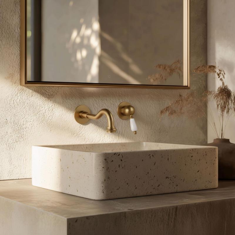 Misturador de lavatório embutido nostálgico PB Vintage com bica de 21 cm em bronze