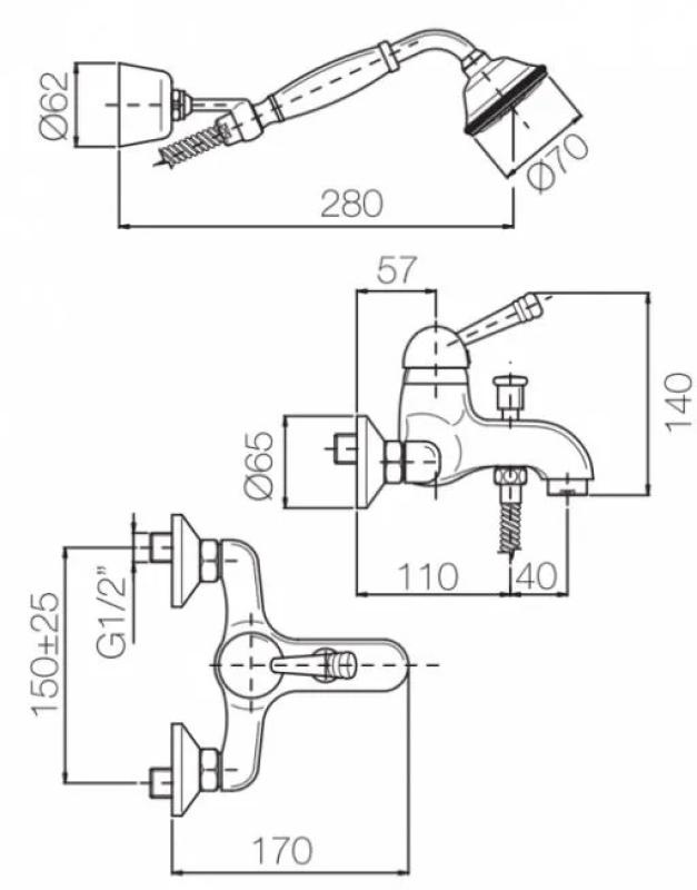 PB Misturador de Banho Nostálgico com Conjunto de Ducha Manual em Aço Inoxidável