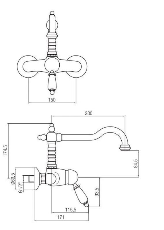 PB nostálgica torneira de parede monocomando com alavanca branca cromada