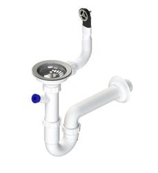 Conjunto de drenagem GraniteMy em aço inoxidável com overflow redondo incl. sifão para pia única 1208952965