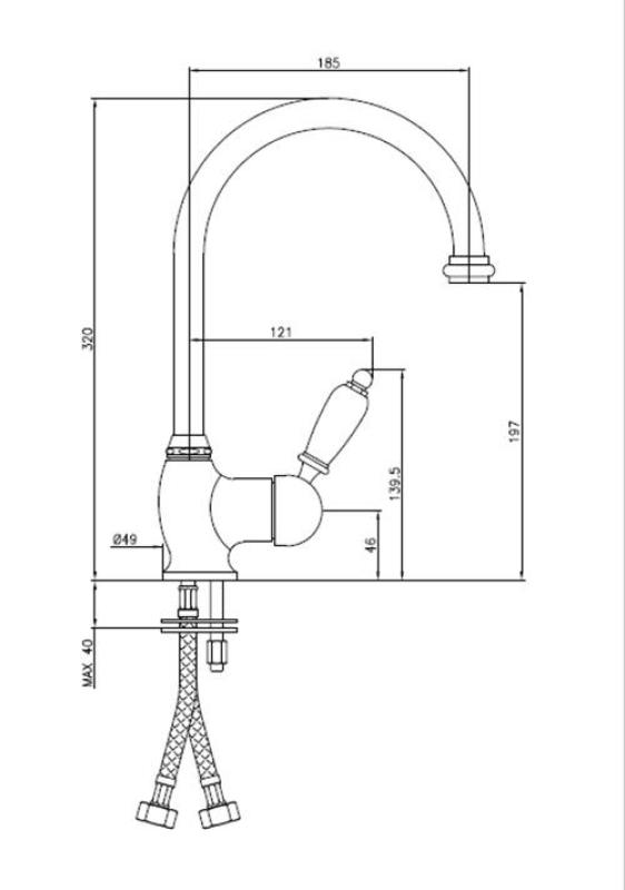 Torneira de cozinha clássica PB com alavanca única e bica giratória de 200 mm Bronze 1208953114