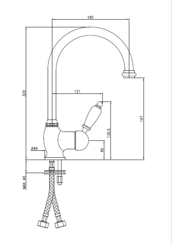PB torneira de cozinha clássica monocomando com bica giratória de 200 mm em aço inoxidável 1208953115