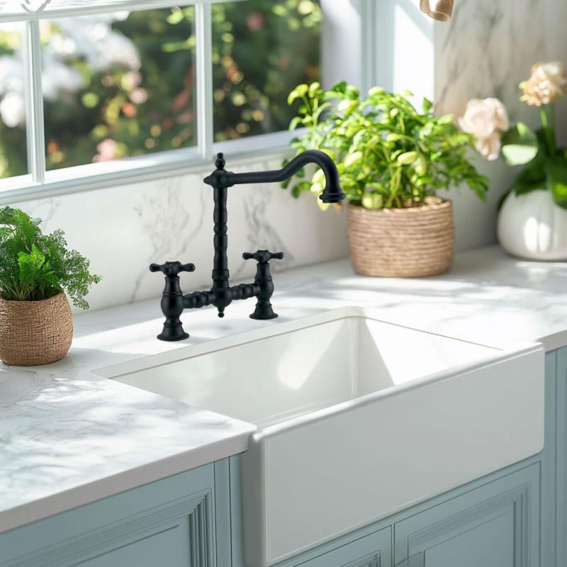 PB Nostálgica Torneira de Cozinha de Ponte Preto Fosco com Saída Angular e Botões Estrela PBN.ZW.H.ST