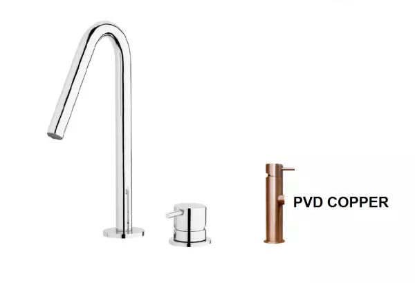 Revolução da Água Flow torneira de lavatório de 2 furos com bica pequena de 120 mm PVD cobre escovado T112VCPE