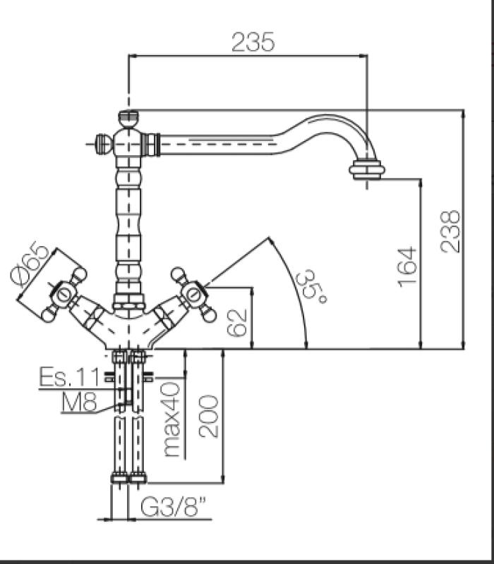 Nostálgica torneira de cozinha clássica V1910 Cobre com bica giratória 1208953526
