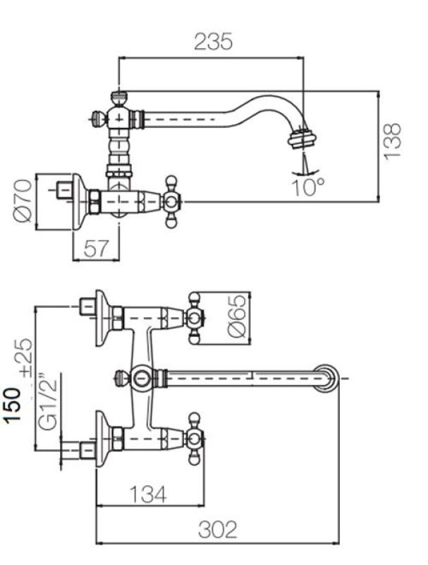 Torneira clássica nostálgica de cozinha V2721 torneira de parede em cobre 1208953528