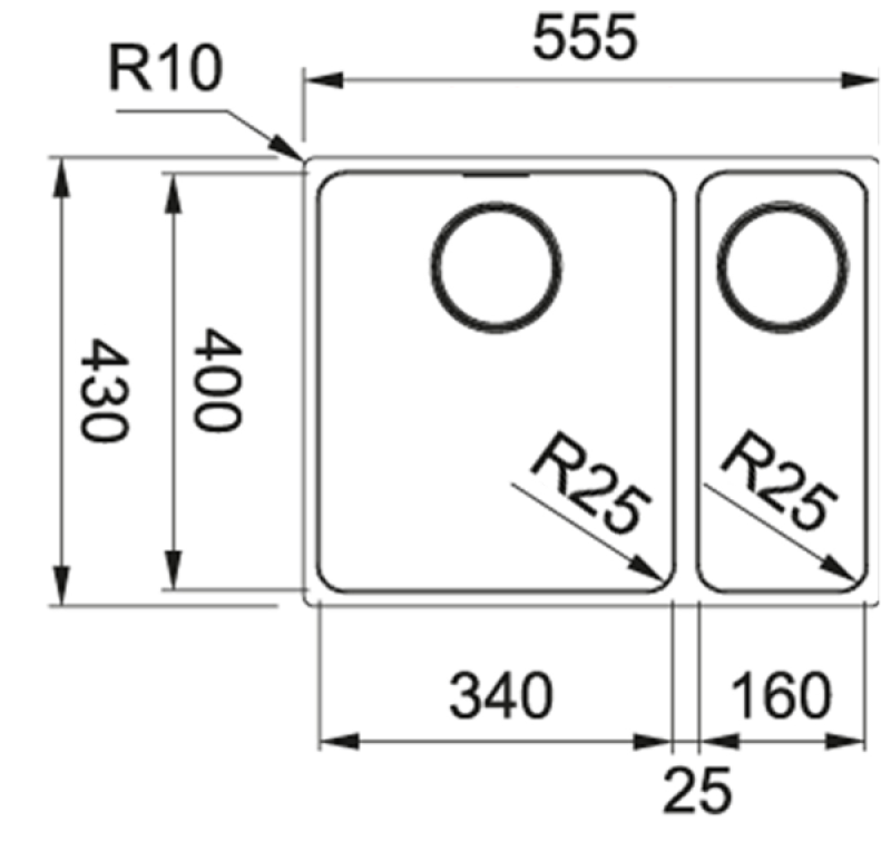 Franke Mythos MYX 160.34.16 BL pia de cozinha de aço inoxidável sob bancada com uma cuba e meia 34+16cm 122.0638.273