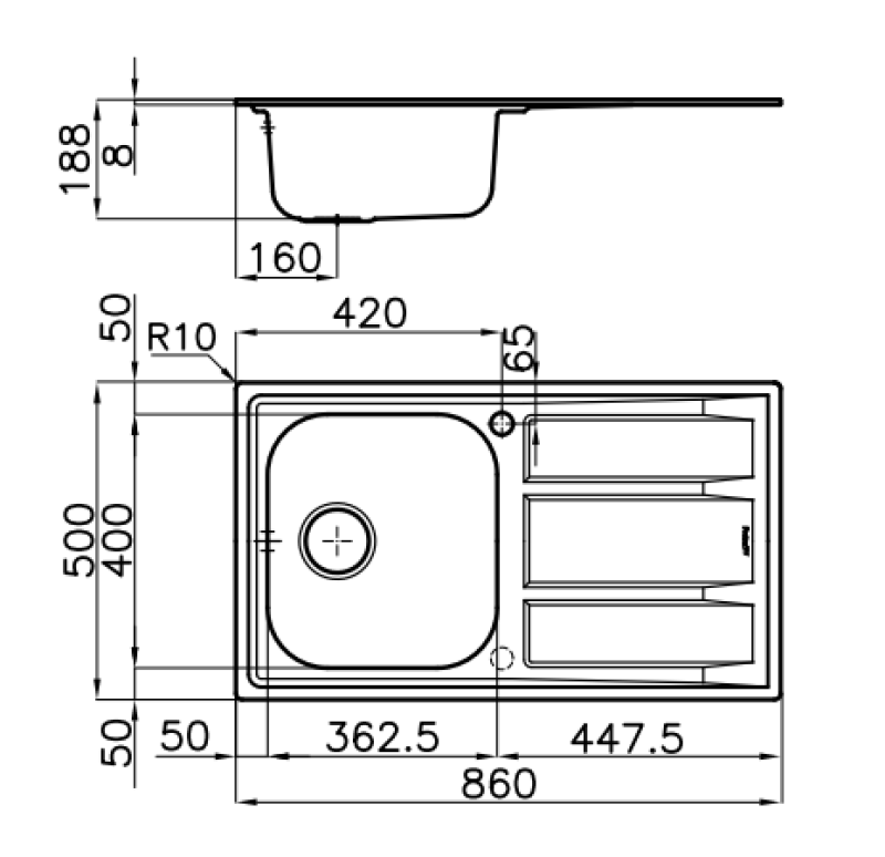 Foster Marine Aço Inoxidável 316 pia reversível com escorredor 86x50cm sobreposta 1208953725