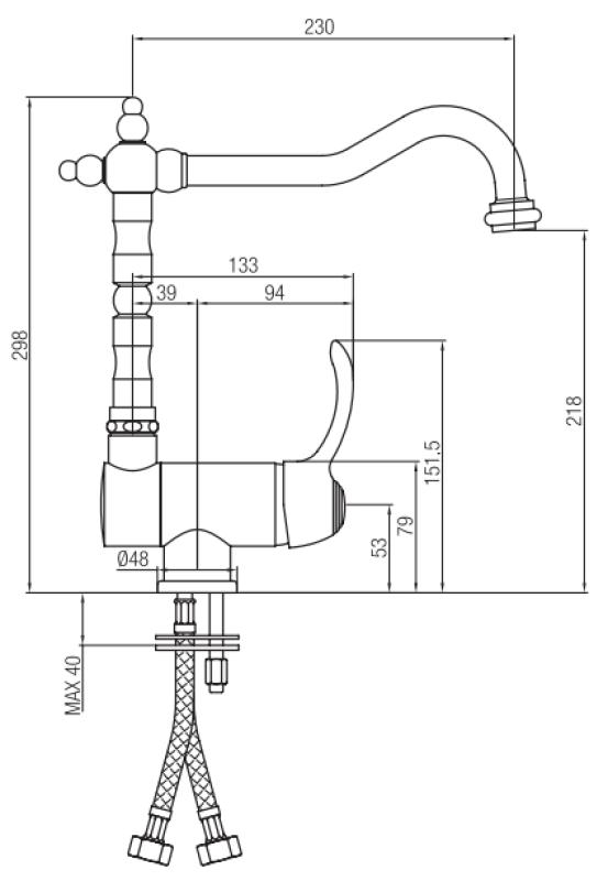 PB Vintage Nostálgica torneira de cozinha de janela rebatível Bronze 1208953756