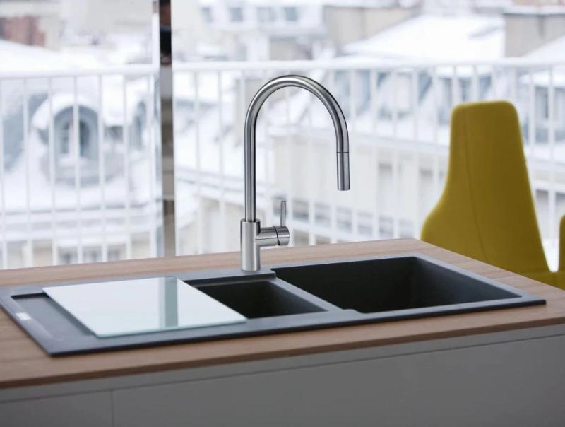 Torneira de Cozinha Franke Eos Neo com bica extensível e ducha retrátil totalmente em aço inoxidável 115.0590.045