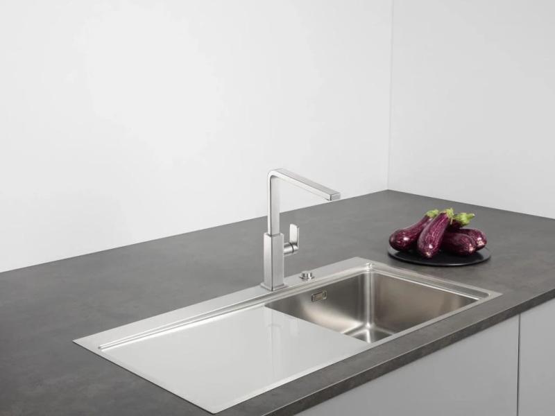 Franke maciça torneira de cozinha em aço inox Mythos com bica giratória inox 115.0547.852