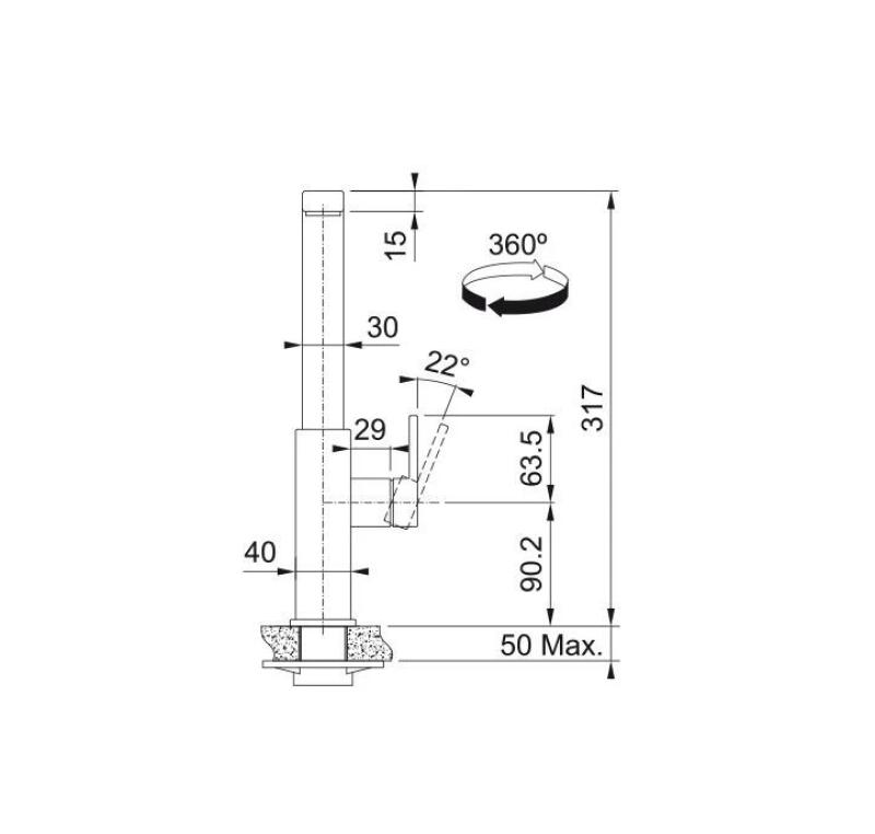 Franke maciça torneira de cozinha em aço inox Mythos com bica giratória inox 115.0547.852
