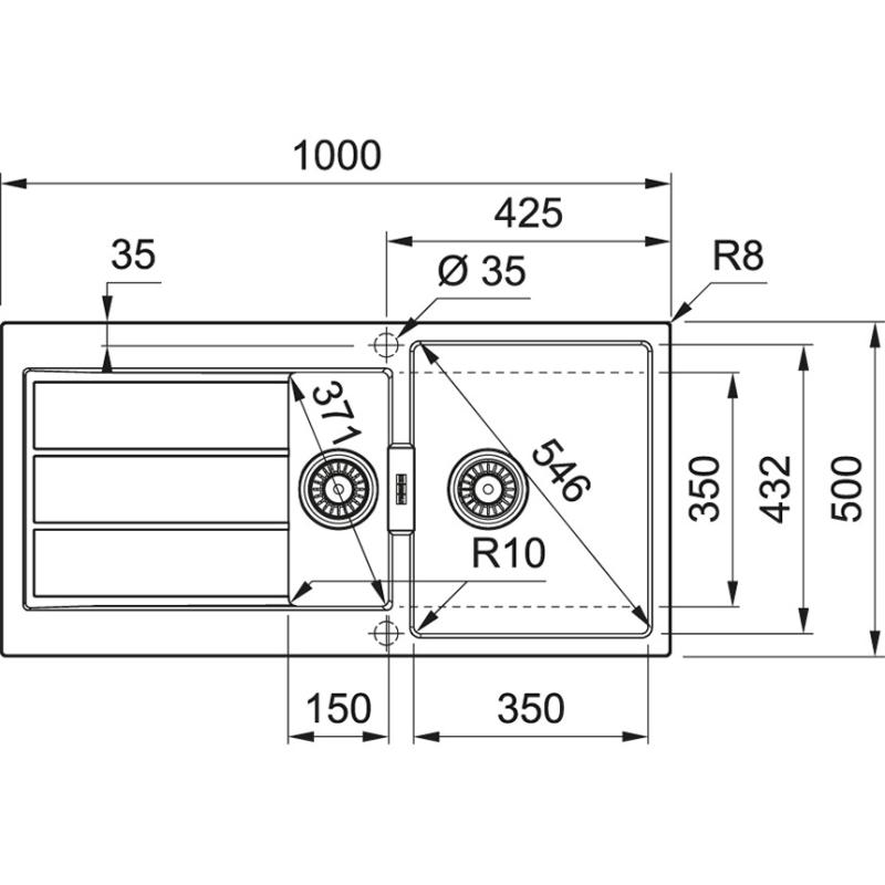 Franke Sirius 2 S2D 651 plástico 1,5 pia e meia com escorredor branco sobressalente 100x50 143.0634.555