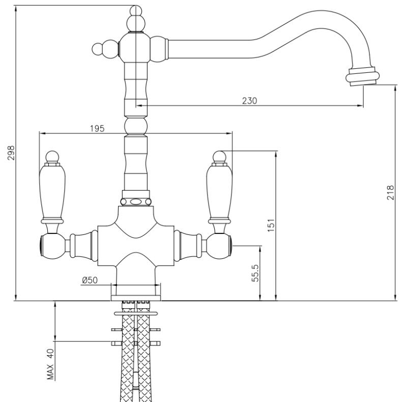 PB Torneira clássica nostálgica para cozinha campestre Bronze com alavancas brancas 1208953913