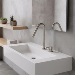 Waterevolution Flow torneira de lavatório de 2 furos totalmente em aço inoxidável com bica pequena de 120mm T1121VIE