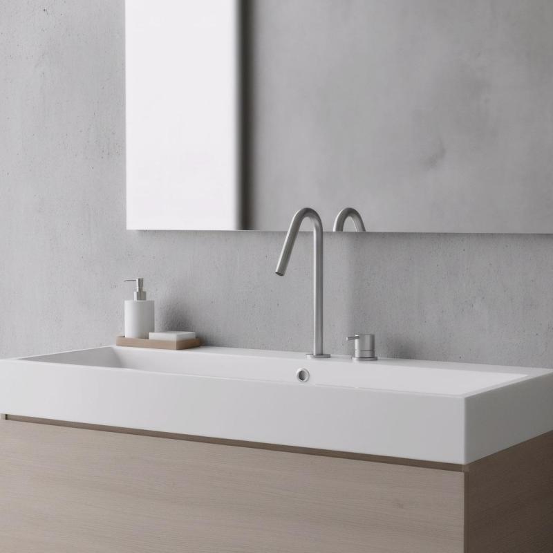 Waterevolution Flow torneira de lavatório de 2 furos em aço inoxidável com bica alta de 120mm T1122VIE