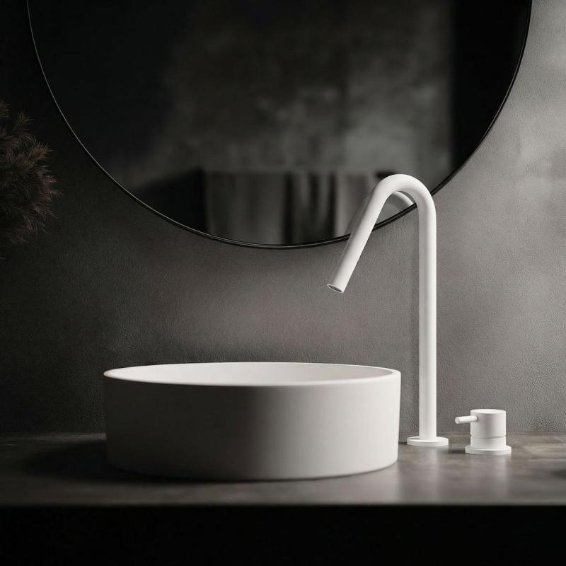 Waterevolution Flow misturadora de lavatório com 2 orifícios, branca, com bica alta de 120 mm, modelo T1122VBR