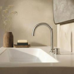 Waterevolution Flow torneira de lavatório de 2 furos totalmente em aço inoxidável com bica baixa em U de 200mm T1121UIE