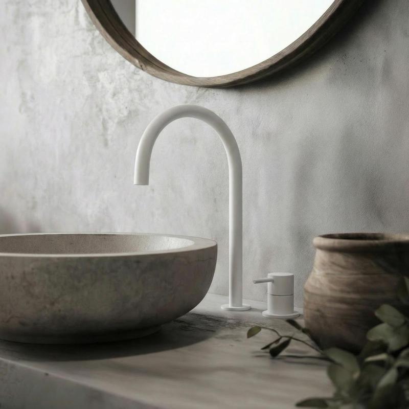 Torneira de lavatório Waterrevolution Flow de 2 furos, branca, com bico alto de 200 mm T1122UBR