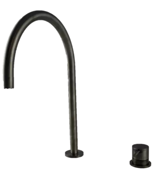 Waterevolution Flow torneira para lavatório de 2 furos PVD Gun Metal com bica alta em U de 200mm T1122UGME