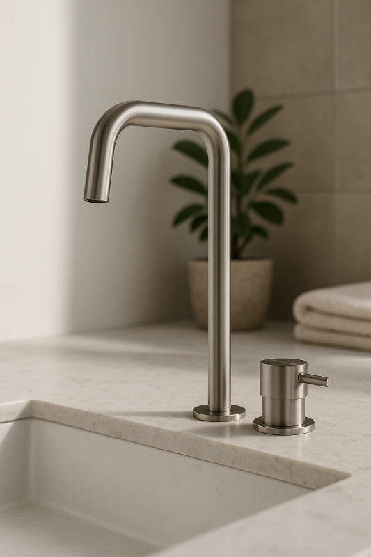 Waterevolution Flow torneira de lavatório de 2 furos com bica alta 222 Inox T122HIE