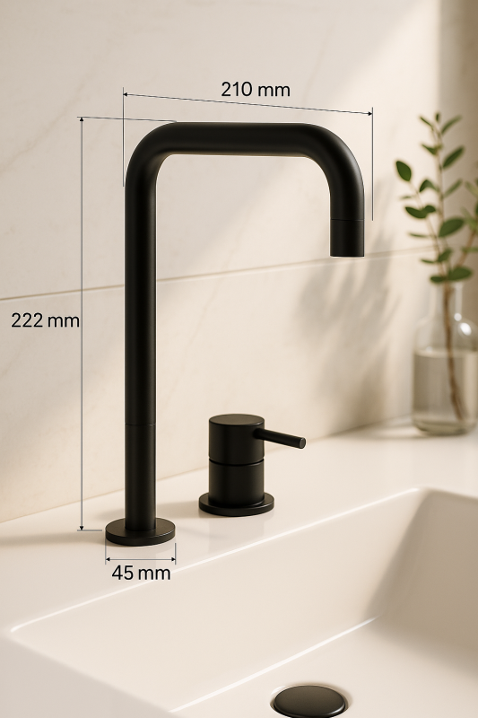 Waterevolution Flow misturador de lavatório de 2 furos bica alta 222 preto fosco T122HPR