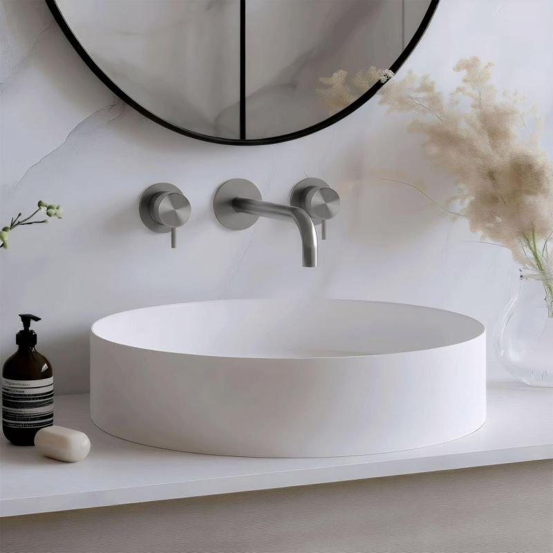 Waterevolution Flow Torneira de lavatório embutida de 3 furos Totalmente em aço inoxidável com bico de 15 cm T1163FIE-15