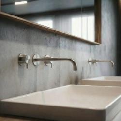 Torneira de lavatório embutida Waterrevolution Flow de 3 furos, totalmente em aço inoxidável, com bico de 21 cm T1163FIE-21