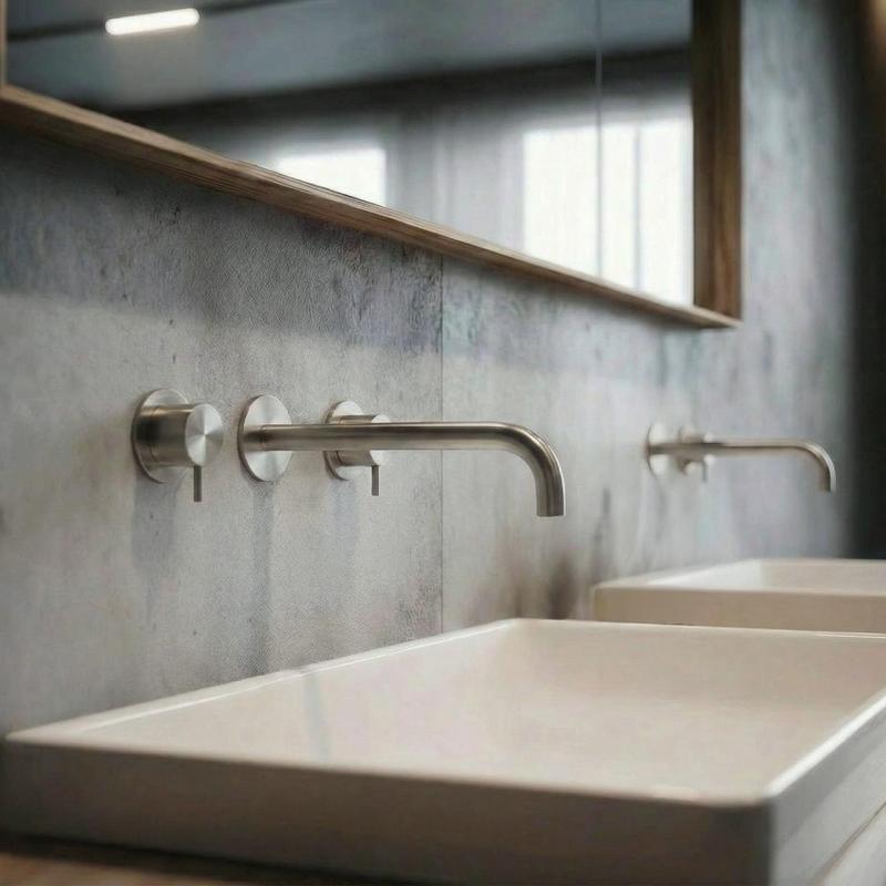 Torneira de lavatório embutida Waterrevolution Flow de 3 furos, totalmente em aço inoxidável, com bico de 21 cm T1163FIE-21