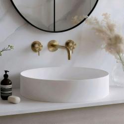 Torneira de lavatório embutida Waterrevolution Flow de 3 furos, totalmente em latão escovado, com bico de 15 cm T1163FLE-15