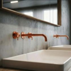 Torneira de lavatório embutida Waterrevolution Flow de 3 furos PVD cobre com bico de 21 cm T1163FCPE-21