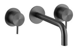 Torneira de lavatório embutida Waterrevolution Flow de 3 furos PVD Gun metal com bico de 15 cm T1163FGME-15