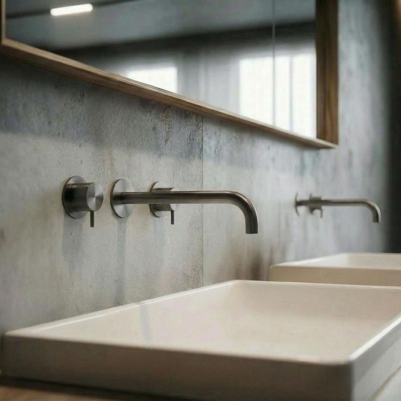 Torneira de lavatório embutida Waterrevolution Flow de 3 furos PVD Gun metal com bico de 21 cm T1163FGME-21