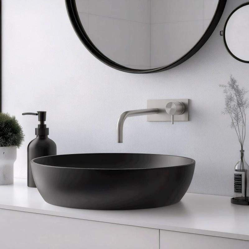 Torneira embutida para lavatório Watervolution Flow com placa de cobertura totalmente em aço inoxidável com bico de 15 cm T1161BIE-15