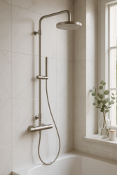 Waterevolution Flow combinação de chuveiro com termostato e chuveiro de teto totalmente em aço inoxidável T141TIE