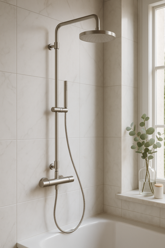 Waterevolution Flow combinação de chuveiro com termostato e chuveiro de teto totalmente em aço inoxidável T141TIE