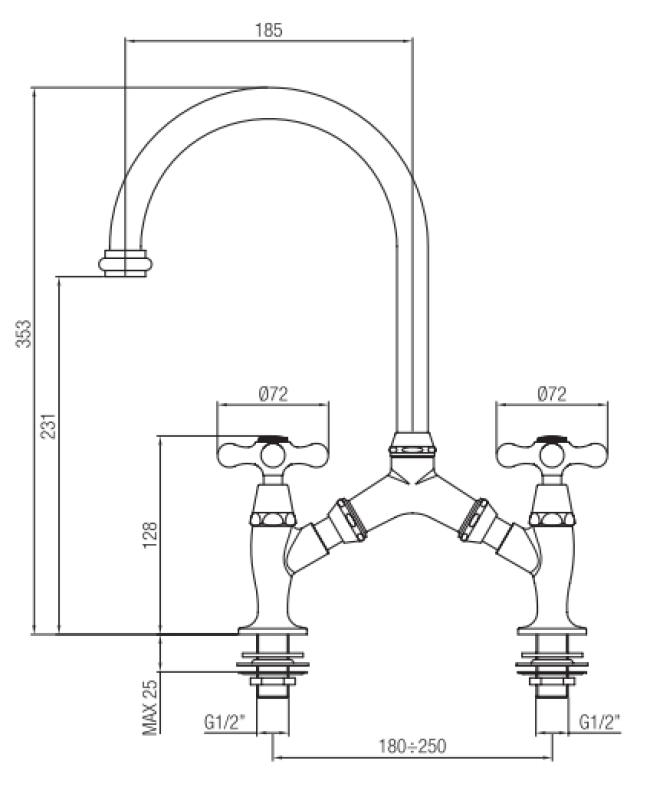 Clássica PB Torneira de cozinha clássica nostálgica Bronze com distância variável entre centros 2 furos 18-25cm 1208954352
