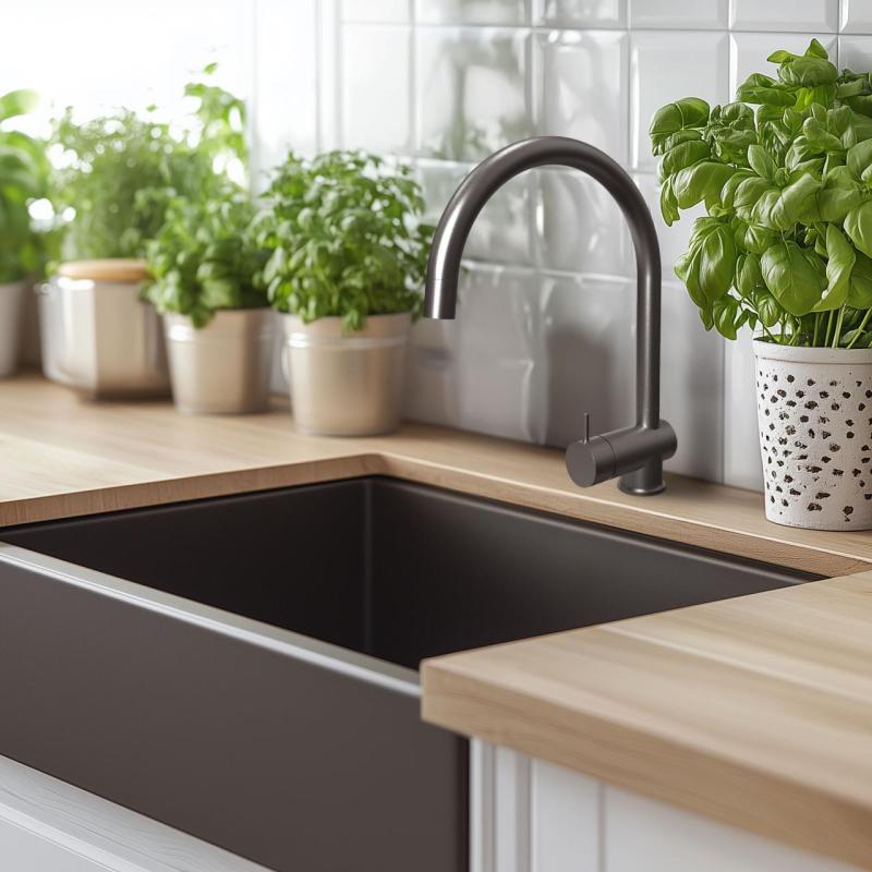 Waterevolution Flow misturador de cozinha PVD Gun metal com bica extensível T155GME