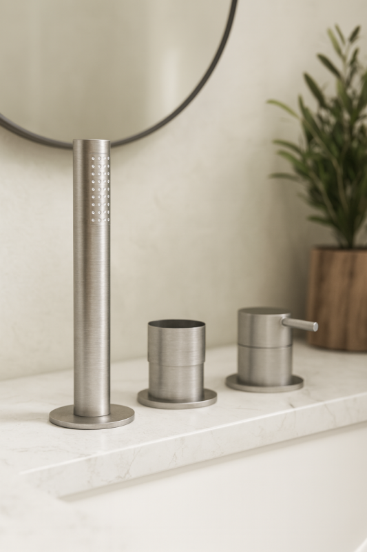 Waterevolution Flow Misturador de Banho de 3 Vias para Montagem na Borda da Banheira Aço Inoxidável T138SBIE