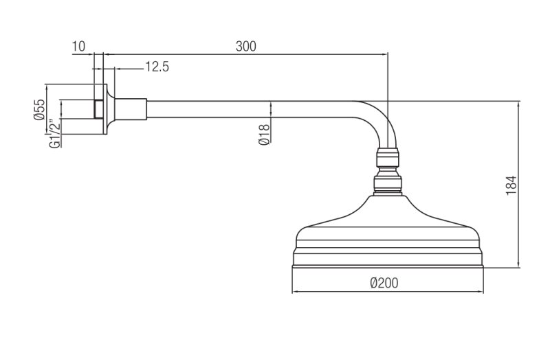 Chuveiro nostálgico PB 20cm com sistema anticalcário e braço de chuveiro cromado