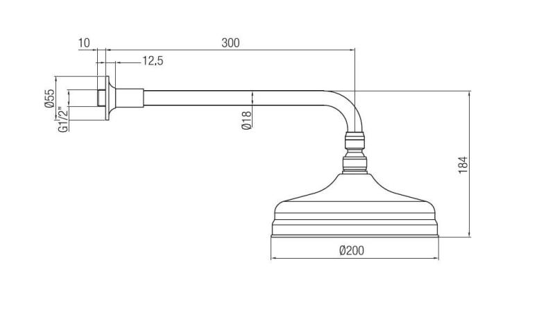 PB ducha de teto nostálgica 20cm com sistema anticalcário e braço de chuveiro Bronze