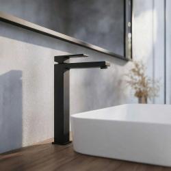 PB Kiki misturador monocomando alto para lavatórios de bacia preto fosco