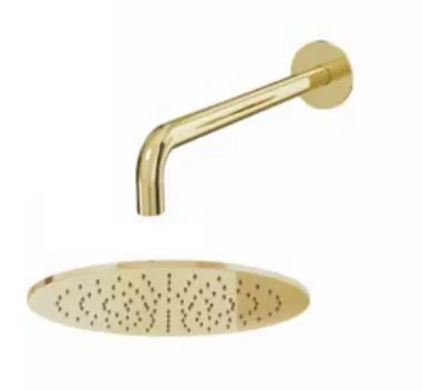 Waterevolution Flow chuveiro de cabeça 250mm com ligação de parede Light Gold